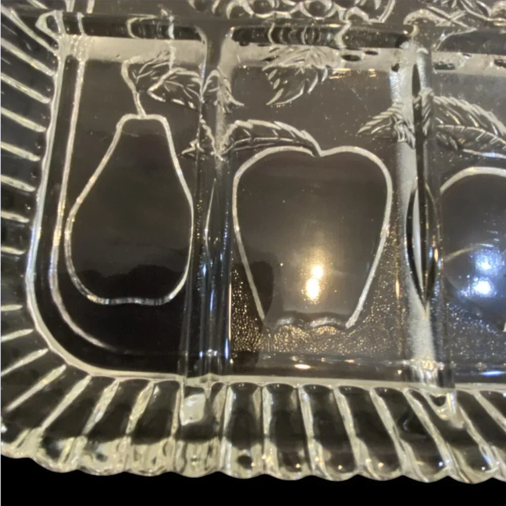 VINTAGE INDIANA GLASS -- Fruit & Relish Tray, 5 Sections, Fruit Design, Heirloom